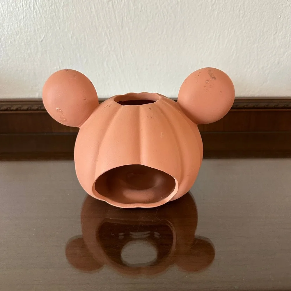 Disney Mickey Mouse Halloween Pumpkin Terracotta Ceramic Candle Holder Orange